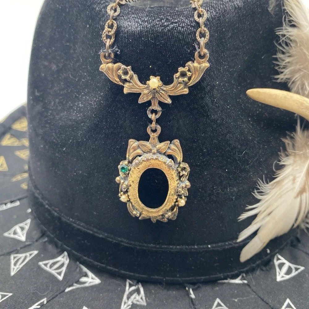 Steampunk Harry Porter Deathly Hallows Hat Black Fedora Size‎ 7 1/8 Feather